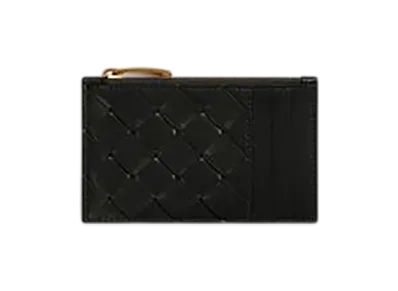 Bottega Veneta Intrecciato Zipped Card Case "Black"
