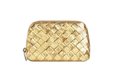 Bottega Veneta Intrecciato Small Beauty Pouch "Gold"
