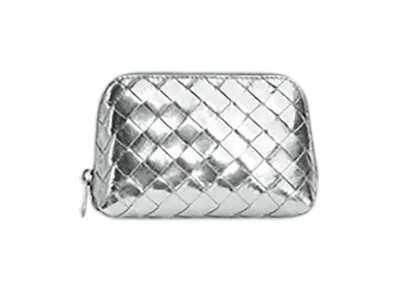 Bottega Veneta Intrecciato Small Beauty Pouch "Silver"