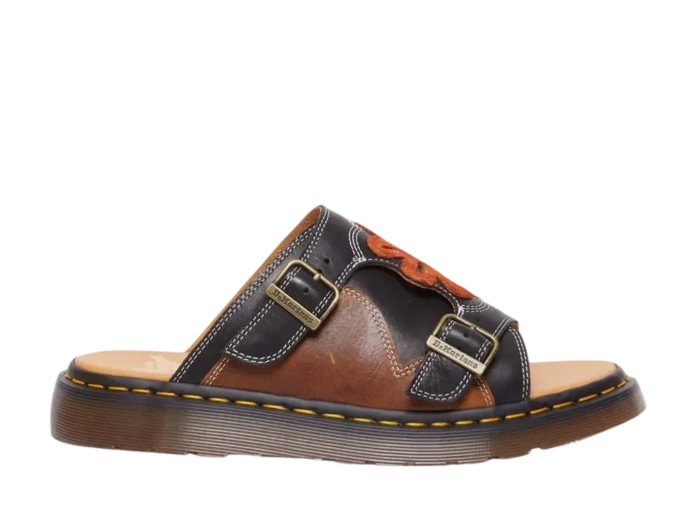 Dr.Martens Dayne Leather & Suede Applique Slide Sandals "Black/Brown/Rust Orange"