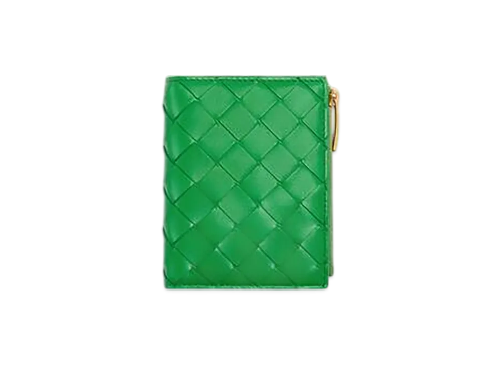 Bottega Veneta Small Intrecciato Bi-fold Fastener Wallet "Parakeet"