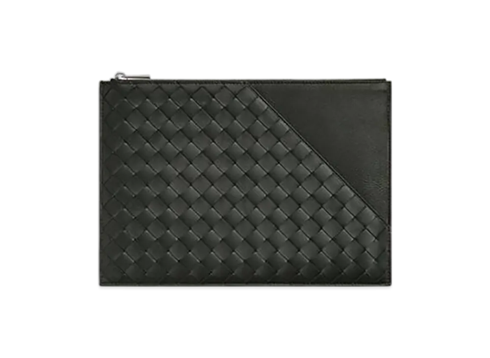 Bottega Veneta Intrecciato Diagonal Flat Pouch "Dark Green"
