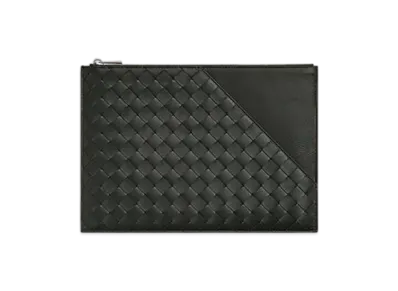Bottega Veneta Intrecciato Diagonal Flat Pouch "Dark Green"