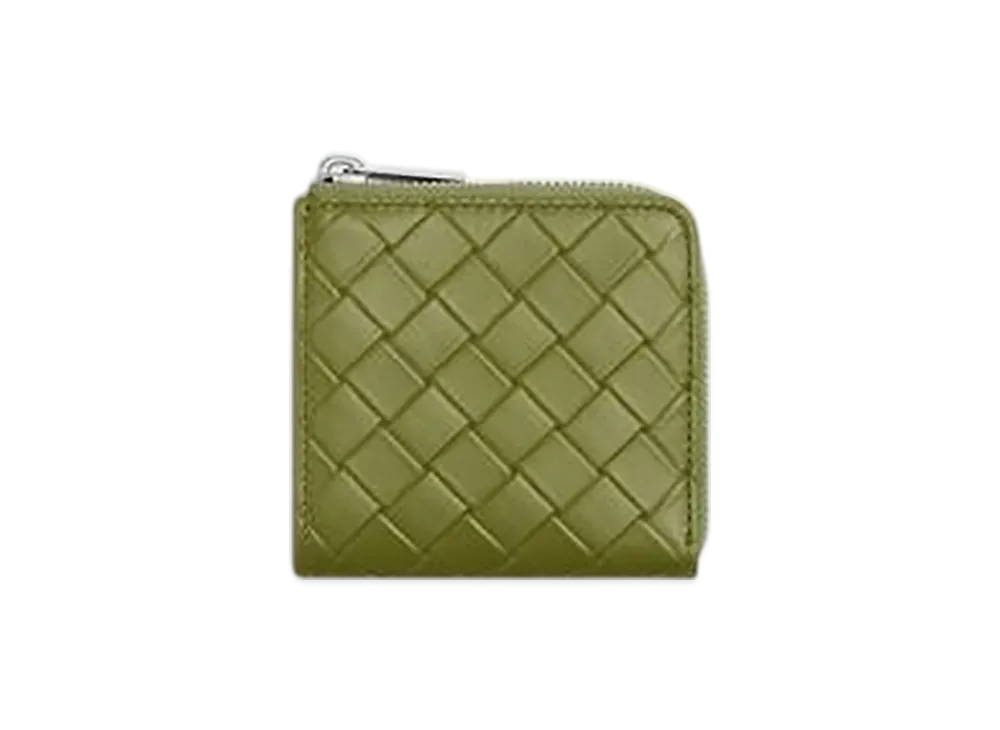 Bottega Veneta Intrecciato Stamp Square Zip Around Wallet "Matcha"
