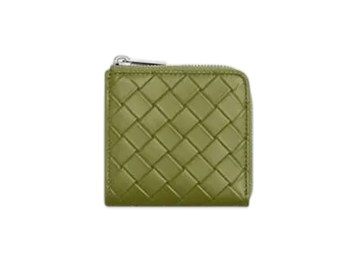 Bottega Veneta Intrecciato Stamp Square Zip Around Wallet "Matcha"