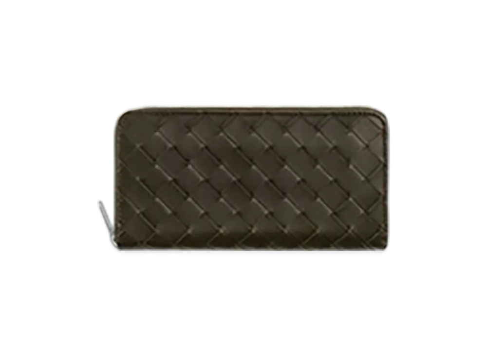 Bottega Veneta Intrecciato Zip Around Wallet "Khaki/Dark Praline"