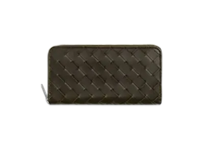 Bottega Veneta Intrecciato Zip Around Wallet "Khaki/Dark Praline"