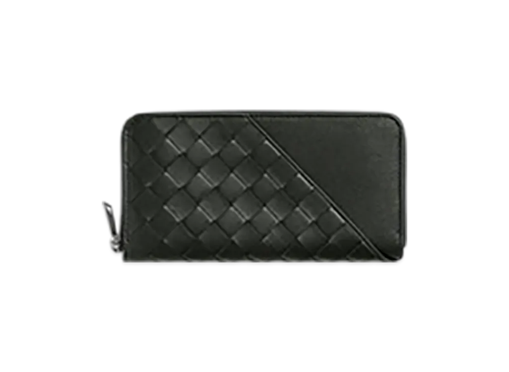 Bottega Veneta Intrecciato Diagonal Zip Around Wallet "Dark Green"