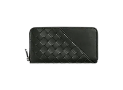Bottega Veneta Intrecciato Diagonal Zip Around Wallet "Dark Green"