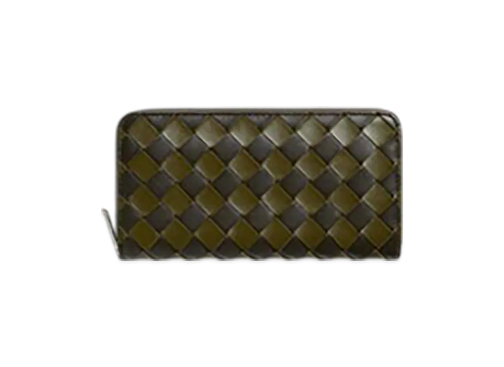 Bottega Veneta Intrecciato Zip Around Wallet "Khaki/Olive Oil"