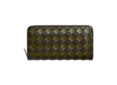 Bottega Veneta Intrecciato Zip Around Wallet "Khaki/Olive Oil"