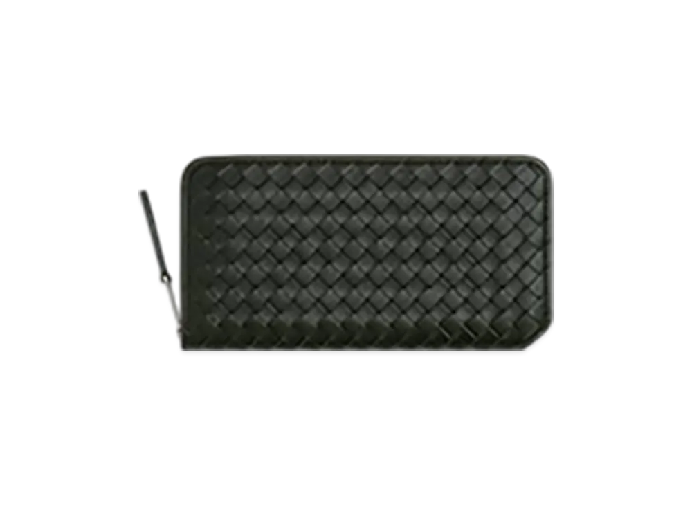 Bottega Veneta Intrecciato Piccolo Zip Around Wallet "Dark Green"