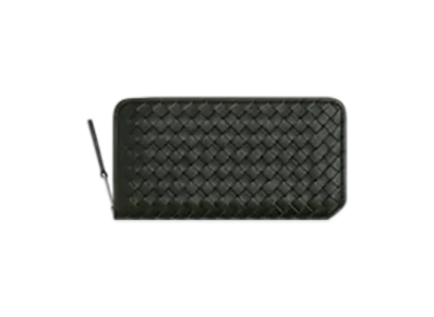 Bottega Veneta Intrecciato Piccolo Zip Around Wallet "Dark Green"