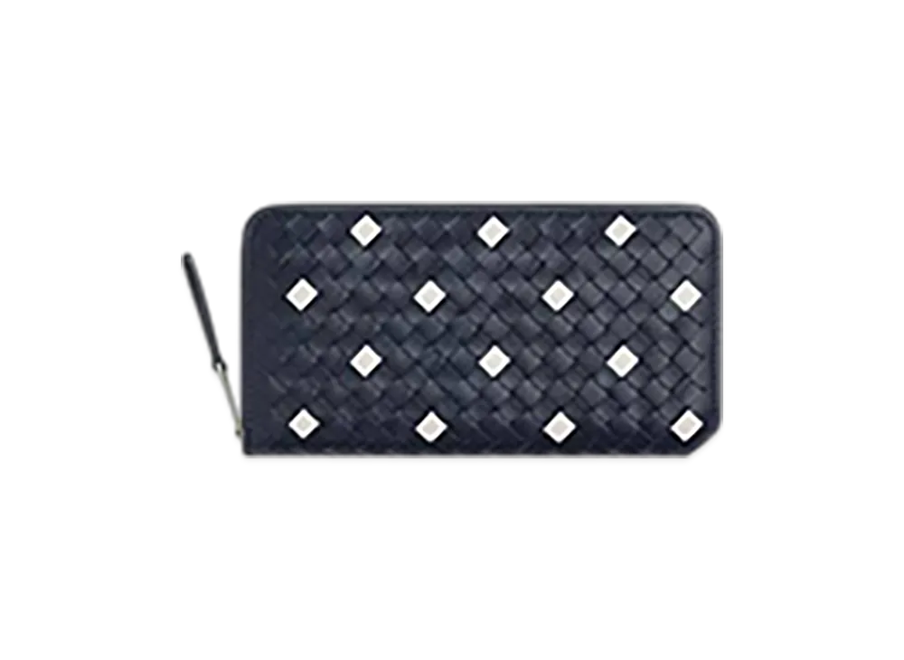 Bottega Veneta Intrecciato Piccolo Zip Around Wallet "Abyss/White"