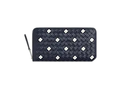 Bottega Veneta Intrecciato Piccolo Zip Around Wallet "Abyss/White"