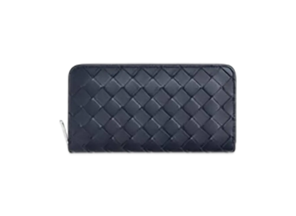 Bottega Veneta Intrecciato Zip Around Wallet "Abyss/Cypress"
