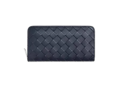 Bottega Veneta Intrecciato Zip Around Wallet "Abyss/Cypress"