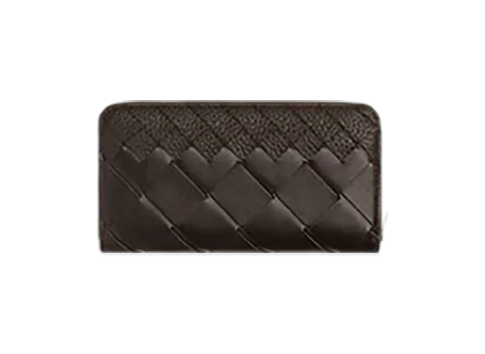 Bottega Veneta Intrecciato Zip Around Wallet "Fondente"