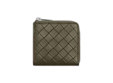 Bottega Veneta Intrecciato Stamp Square Zip Around Wallet "Cypress"
