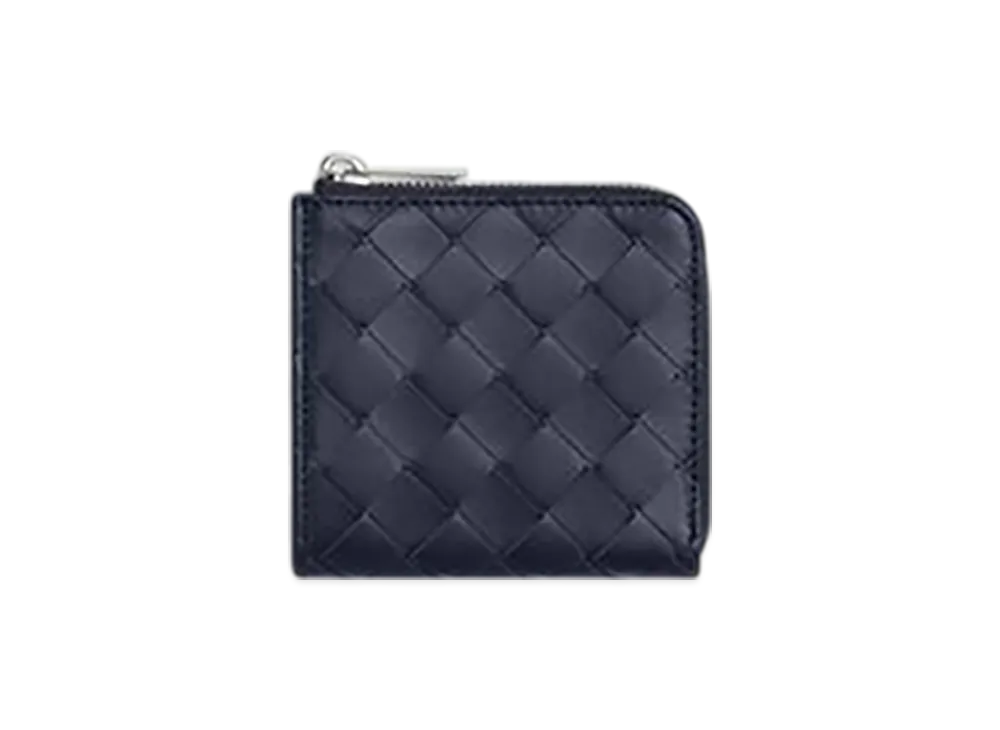 Bottega Veneta Intrecciato Square Zip Around Wallet "Abyss/Cypress"