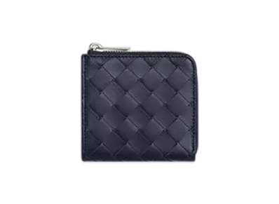 Bottega Veneta Intrecciato Square Zip Around Wallet "Abyss/Cypress"