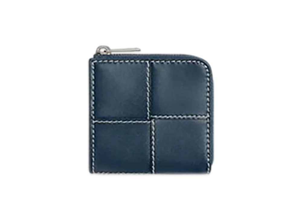 Bottega Veneta Cassette Square Compact Zip Around Wallet "Deep Blue/Natural"