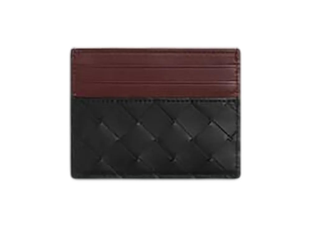 Bottega Veneta Intrecciato Credit Card Case "Black/Madder Brown"
