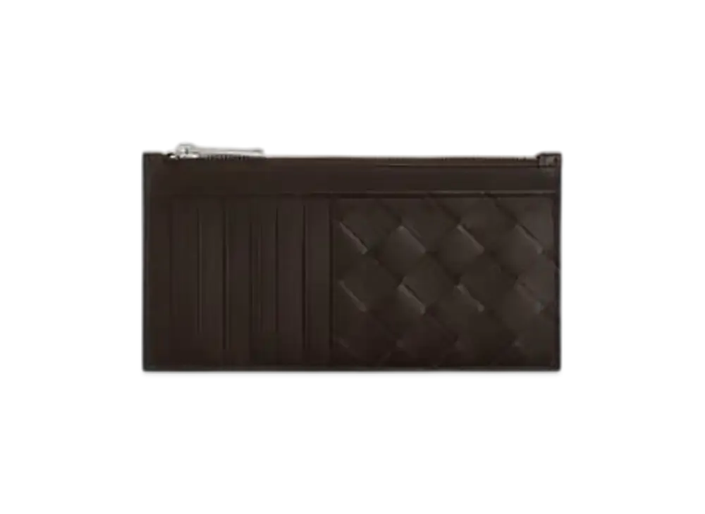 Bottega Veneta Intrecciato Long Zippered Card Case "Fondente/Ice"