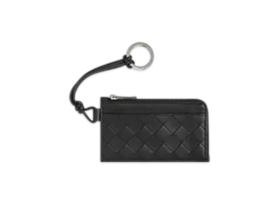 Bottega Veneta Intrecciato L-Zippered Card Holder On Strap "Black"