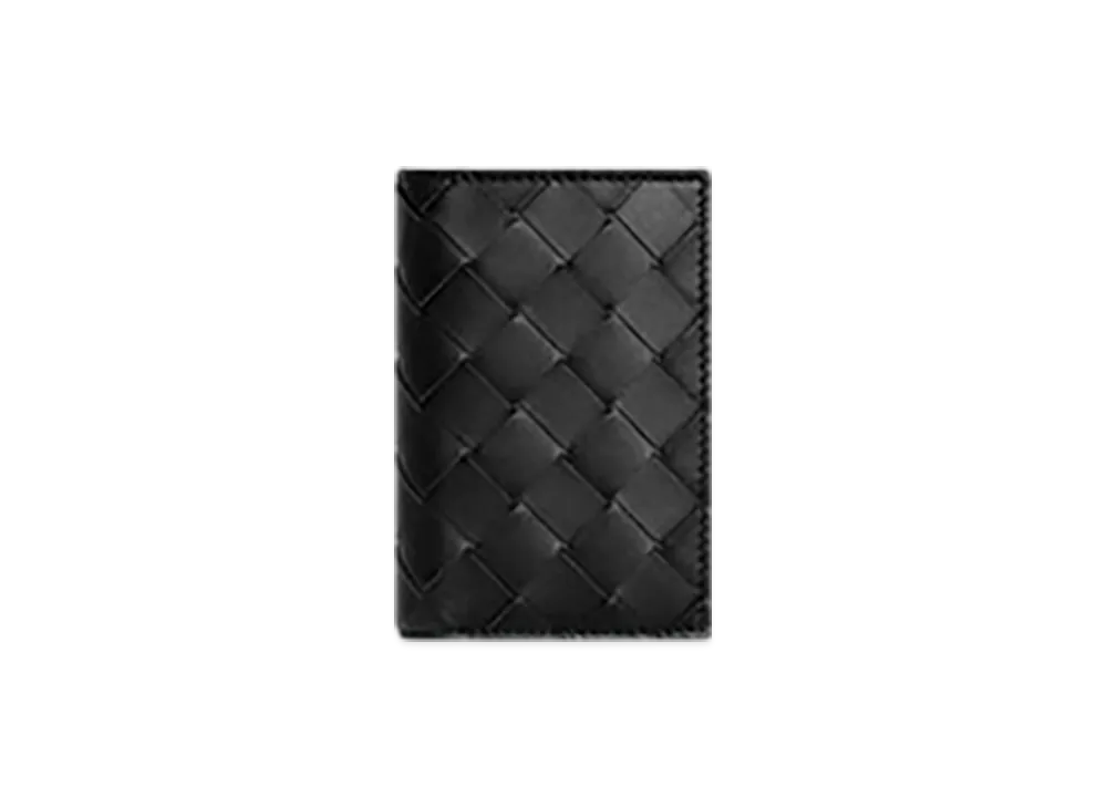 Bottega Veneta Intrecciato Flap Card Case "Black Grass"