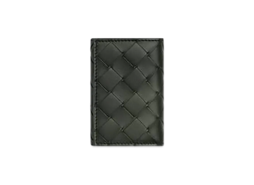 Bottega Veneta Intrecciato Tiny Tri-Fold Wallet "Dark Green/Travertine"