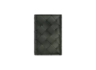 Bottega Veneta Intrecciato Tiny Tri-Fold Wallet "Dark Green/Travertine"