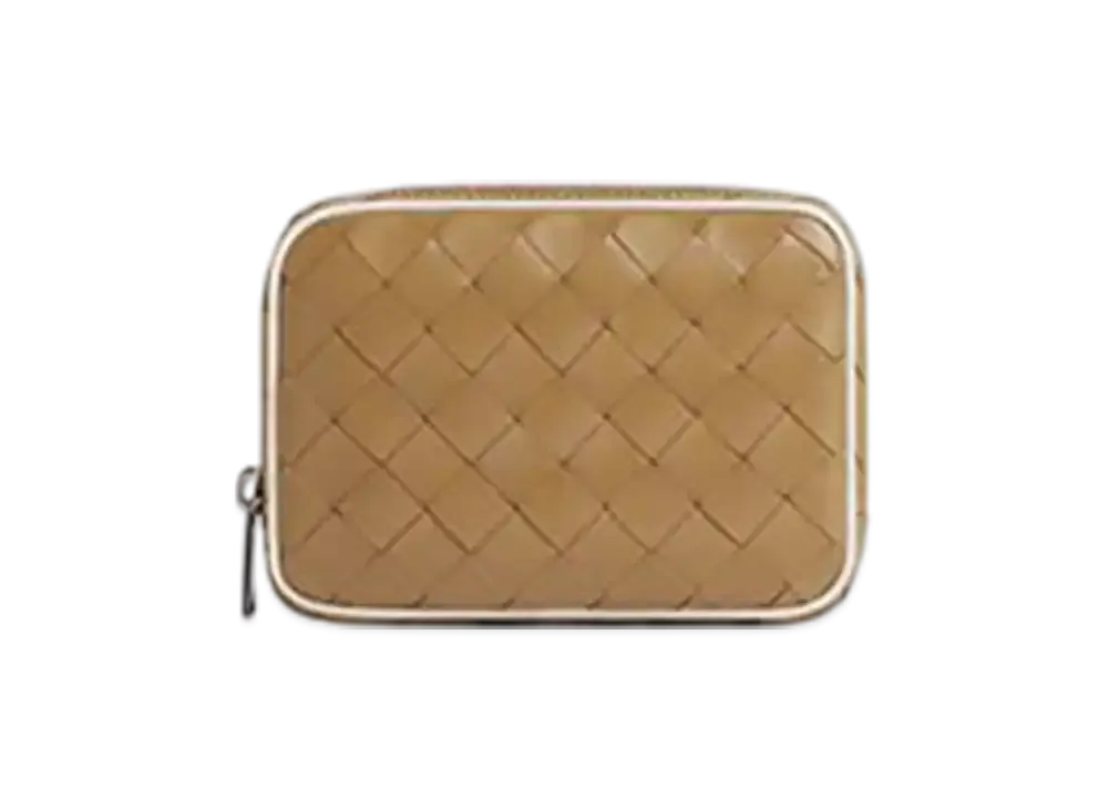 Bottega Veneta Intrecciato Teen Zipped Pouch "Dark Praline/White"
