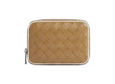 Bottega Veneta Intrecciato Teen Zipped Pouch "Dark Praline/White"