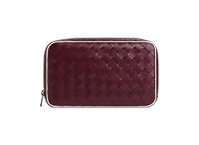 Bottega Veneta Intrecciato Medium Zipped Pouch "Barolo/White"