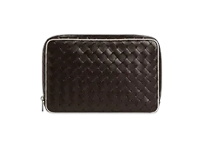 Bottega Veneta Intrecciato Large Zipped Pouch "Fondente/White"