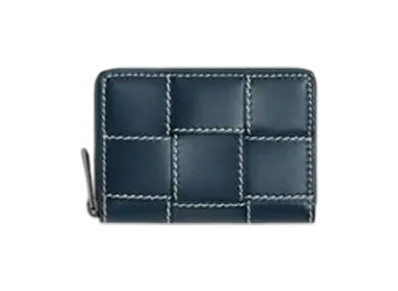 Bottega Veneta Cassette Zippered Coin Purse "Deep Blue/Natural"