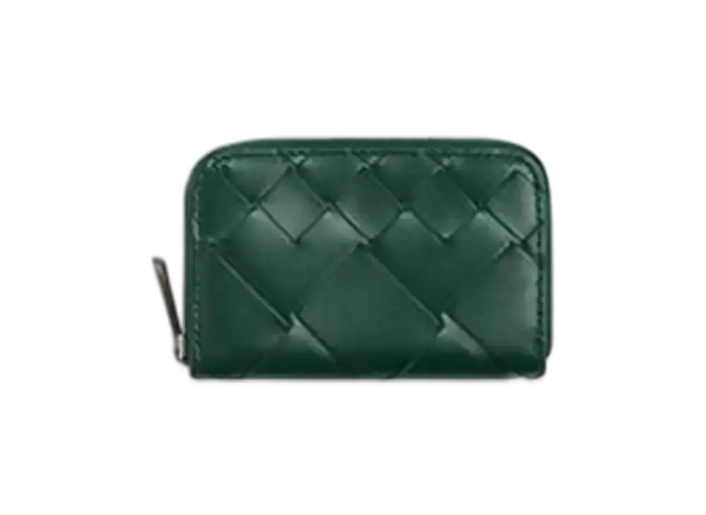 Bottega Veneta Intrecciato Zippered Coin Purse "Emerald Green"