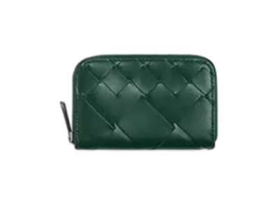 Bottega Veneta Intrecciato Zippered Coin Purse "Emerald Green"