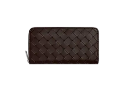 Bottega Veneta Intrecciato Zip Around Wallet "Fondente"