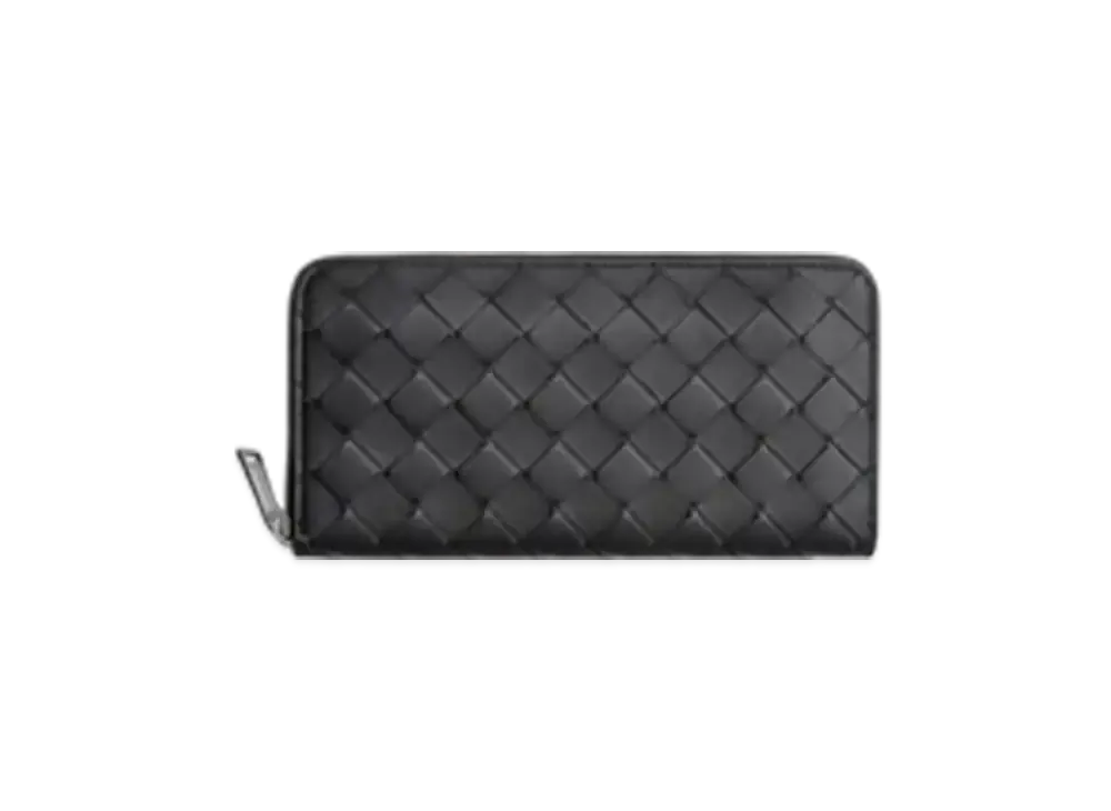 Bottega Veneta Intrecciato Zip Around Wallet "Black Grass"