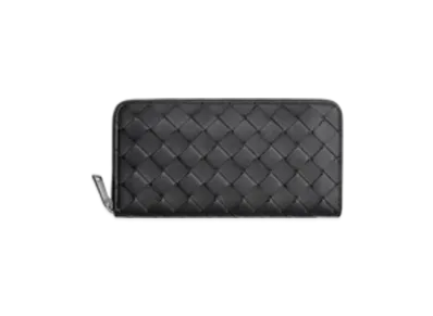 Bottega Veneta Intrecciato Zip Around Wallet "Black Grass"