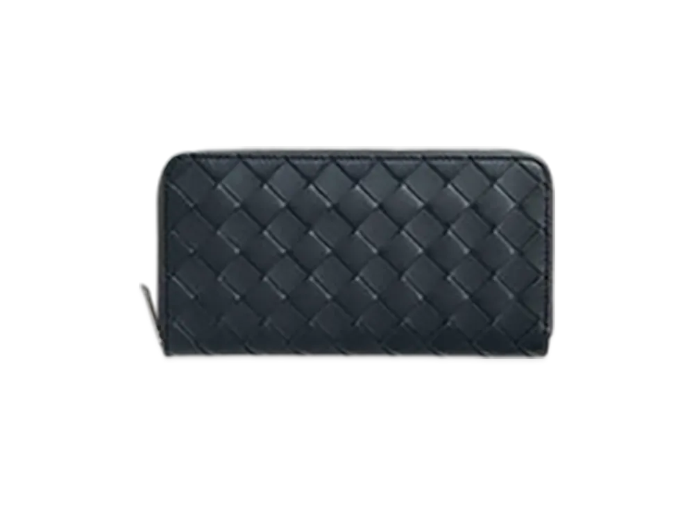 Bottega Veneta Intrecciato Zip Around Wallet "Shadow/Olive Oil"