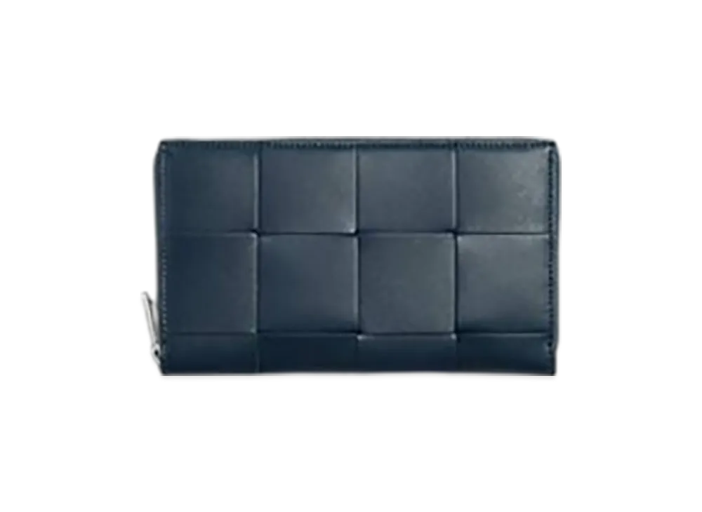 Bottega Veneta Cassette Zip Around Wallet "Deep Blue/Umbra"