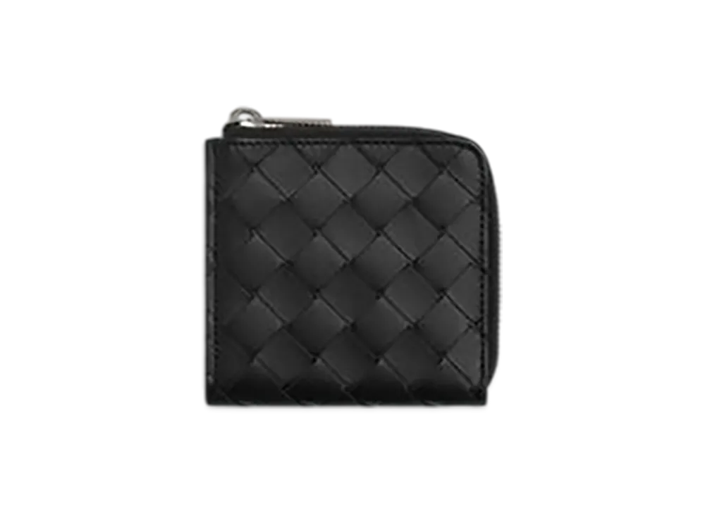 Bottega Veneta Intrecciato Square Zip Around Wallet "Black/Madder Brown"