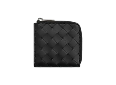 Bottega Veneta Intrecciato Square Zip Around Wallet "Black/Madder Brown"