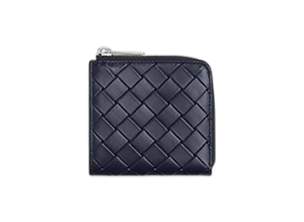 Bottega Veneta Intrecciato Stamp Square Zip Around Wallet "Abyss"