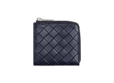 Bottega Veneta Intrecciato Stamp Square Zip Around Wallet "Abyss"