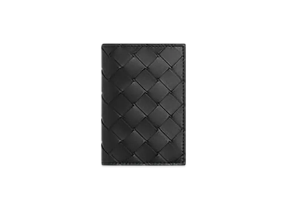 Bottega Veneta Intrecciato Flap Card Case "Black/Madder Brown"
