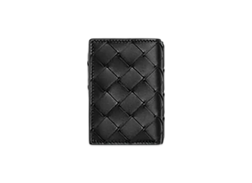 Bottega Veneta Intrecciato Tiny Tri-Fold Wallet "Black Grass"